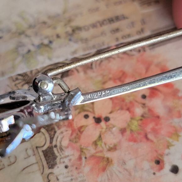 Vintage Thistle Stick Pin Brooch Amber Stone Scottish Floral Jewelry Retro Pin - Picture 10 of 10